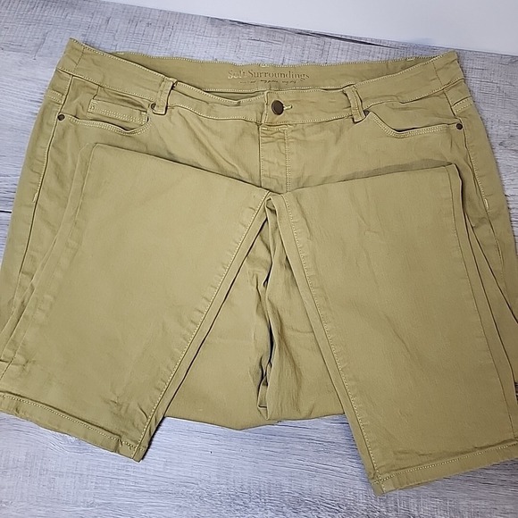 Soft Surroundings Pants Women Extra Large Olive Green Denim 5-pocket Casual - Picture 2 of 9